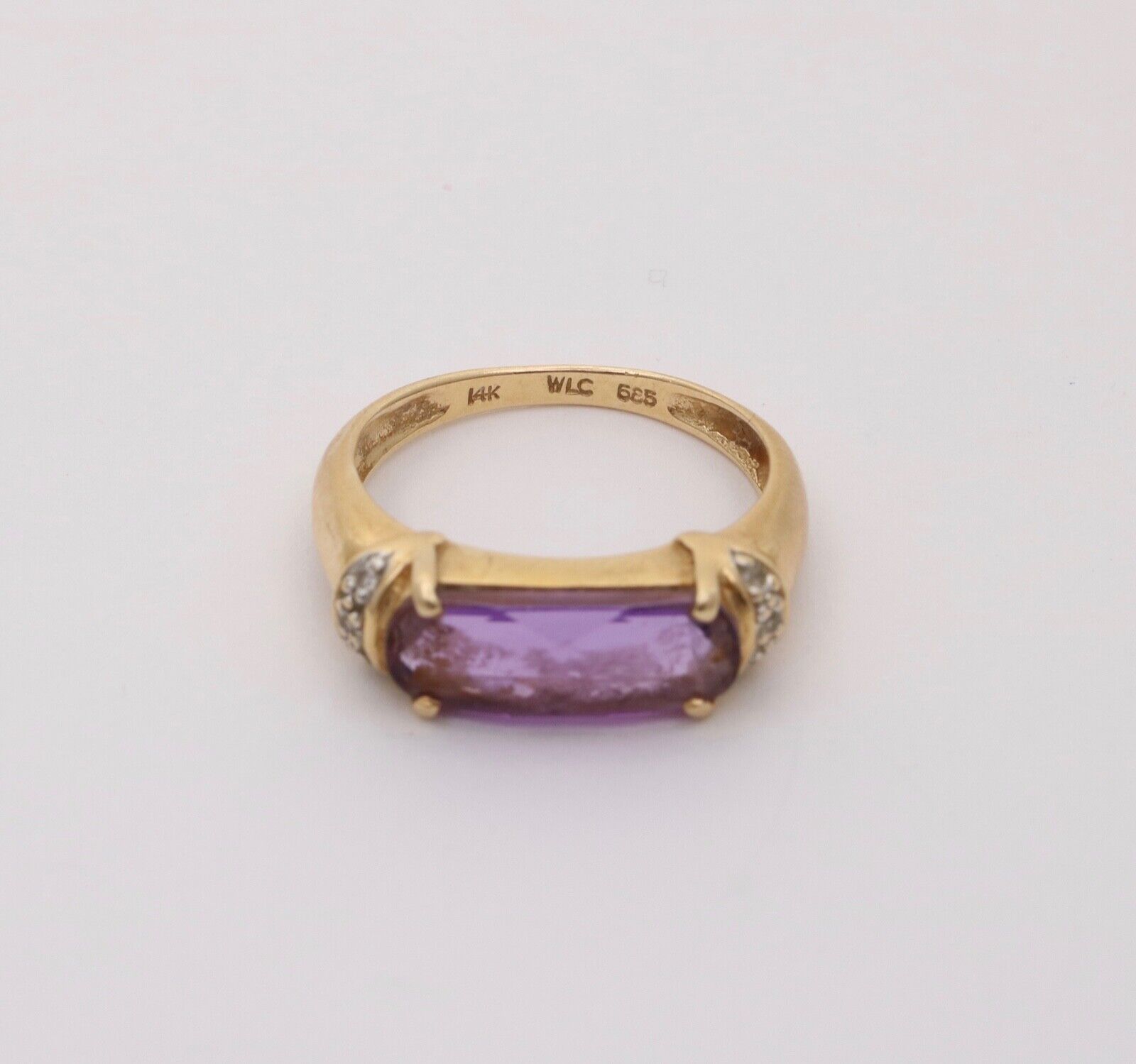 Vintage Amethyst Diamonds 14K Yellow White Gold Ring