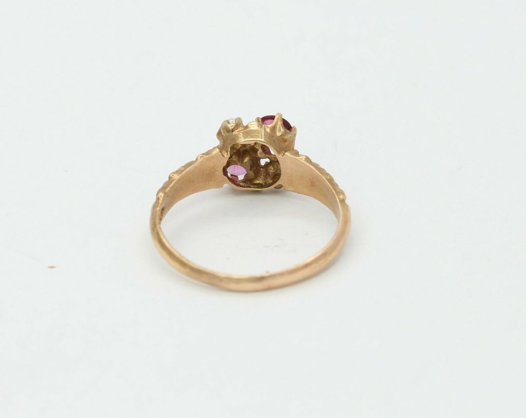 Victorian 14K Rose Gold Seed Pearl Ruby Promise Ring