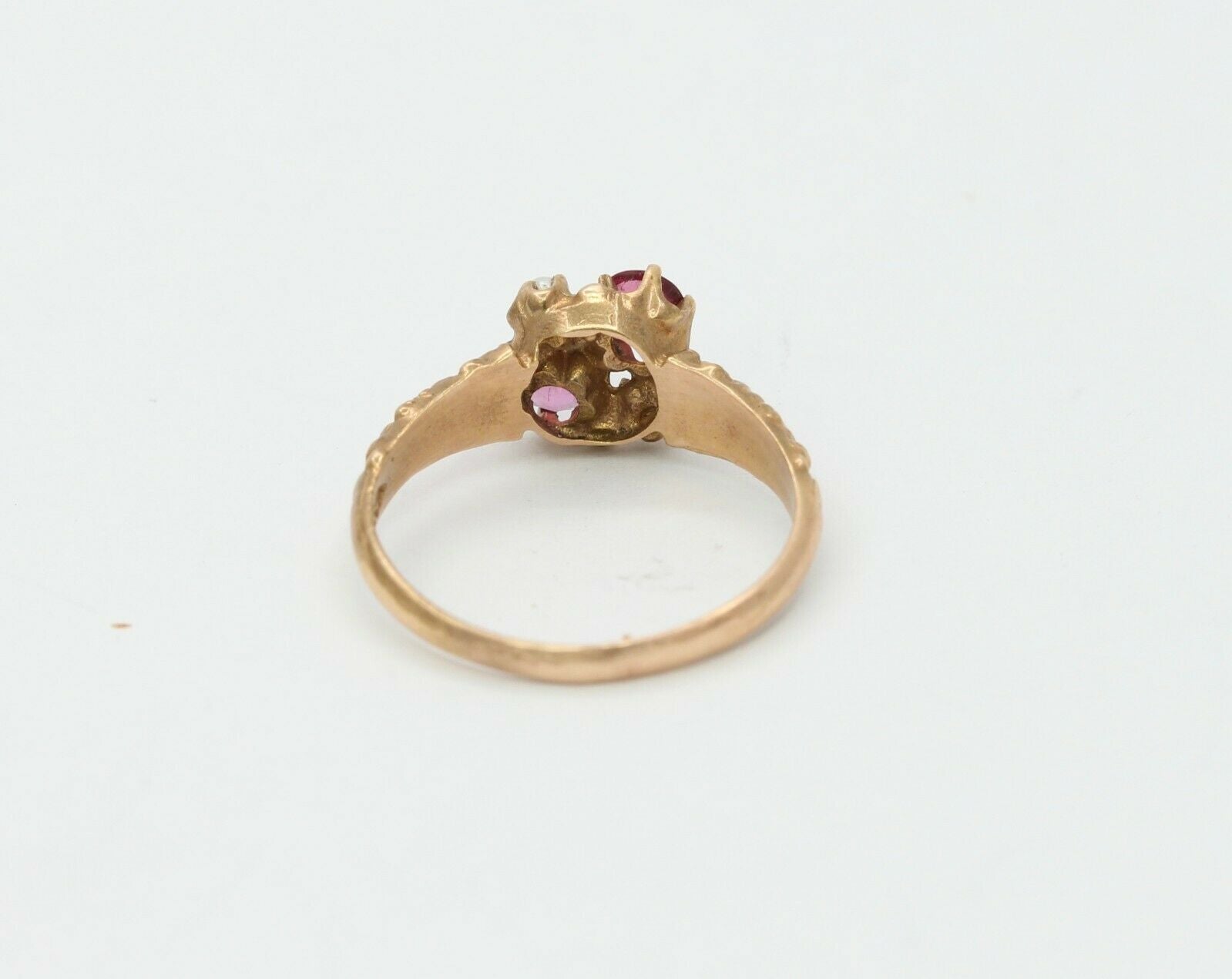 Victorian 14K Rose Gold Seed Pearl Ruby Promise Ring
