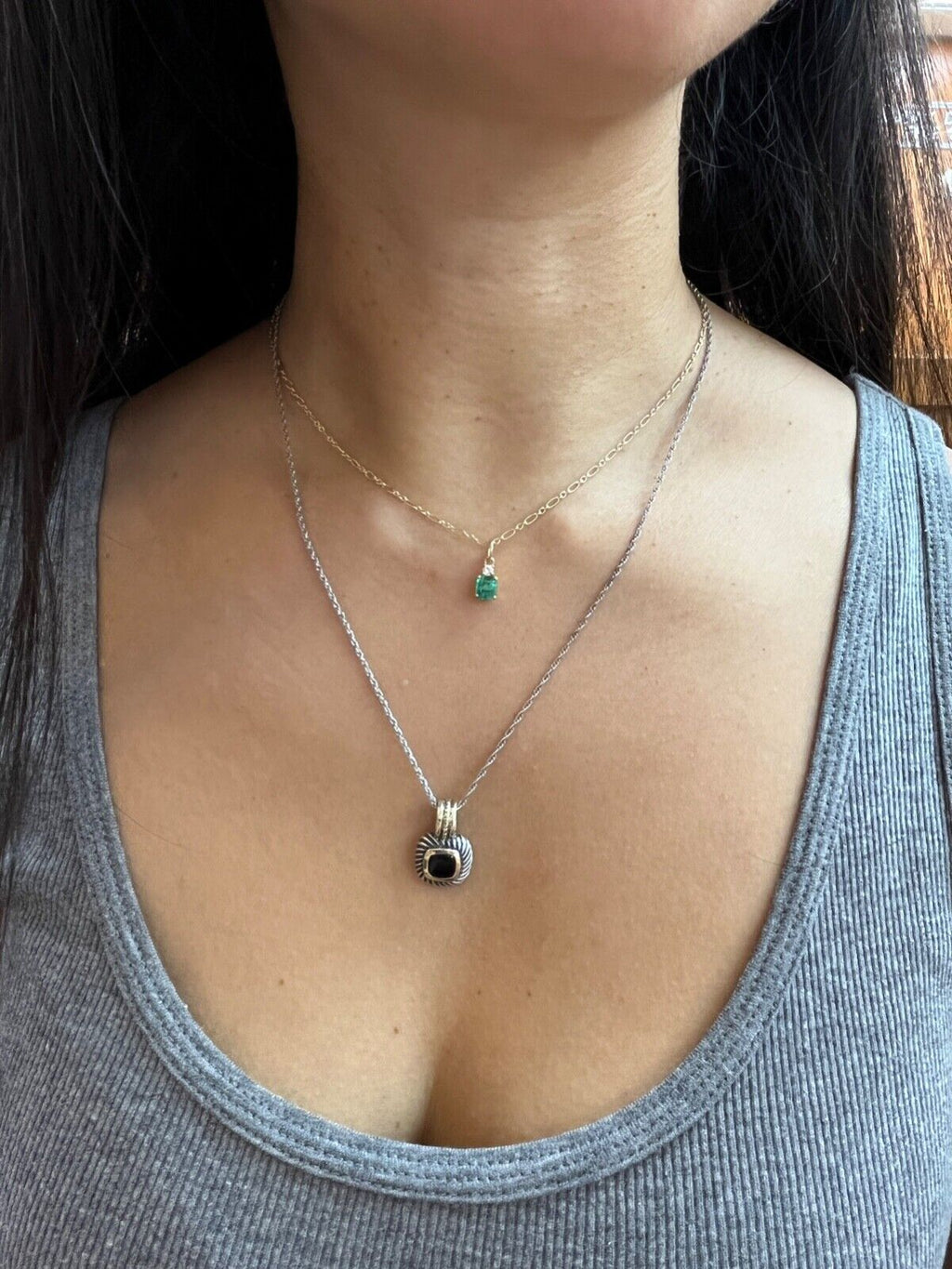 Vintage David Yurman 14K Gold & Sterling Silver Onyx Albion Enhancer Pendant Nec