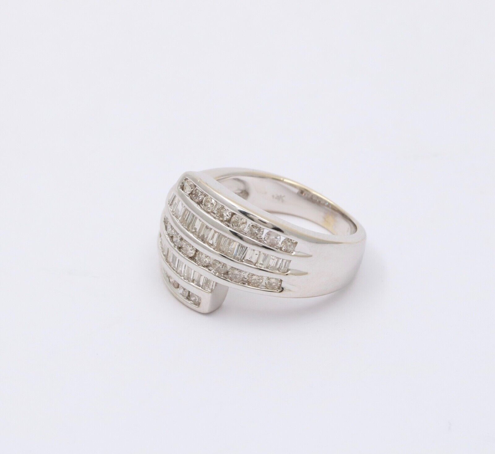 Vintage gorgeous 14K white gold diamond bypass ring , Cocktail Ring