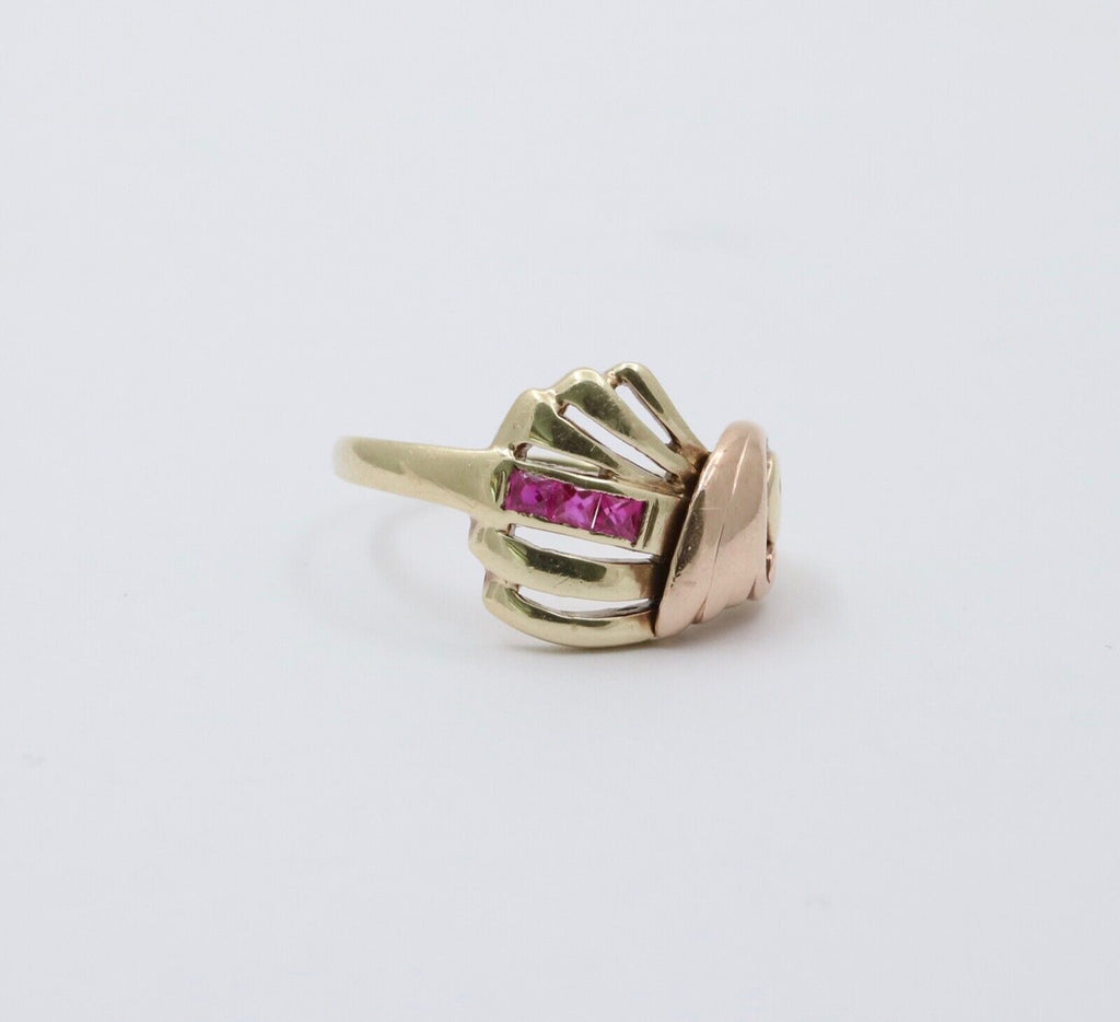 Vintage Seashell Ruby 14K Yellow Rose Gold Ring