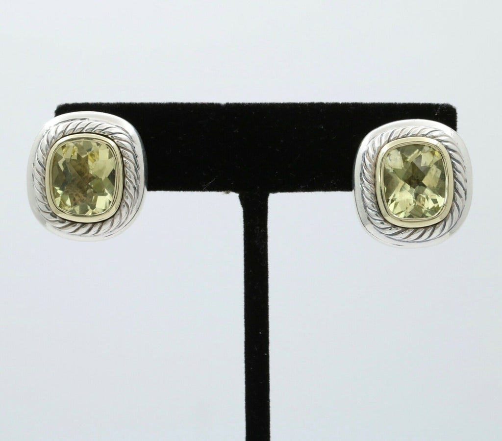 Vintage David Yurman Albion Citrine Sterling Silver 14K Yellow Gold Earrings
