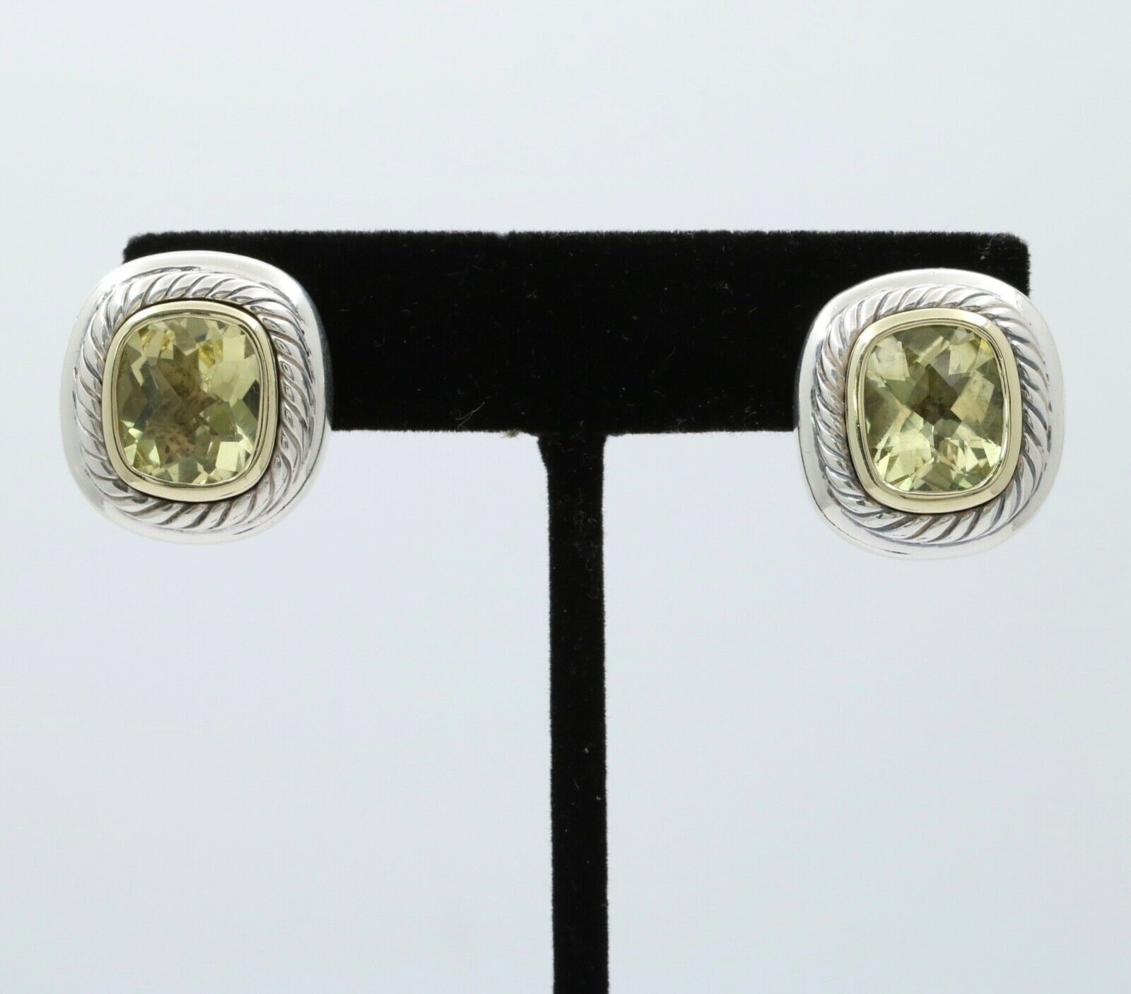 Vintage David Yurman Albion Citrine Sterling Silver 14K Yellow Gold Earrings