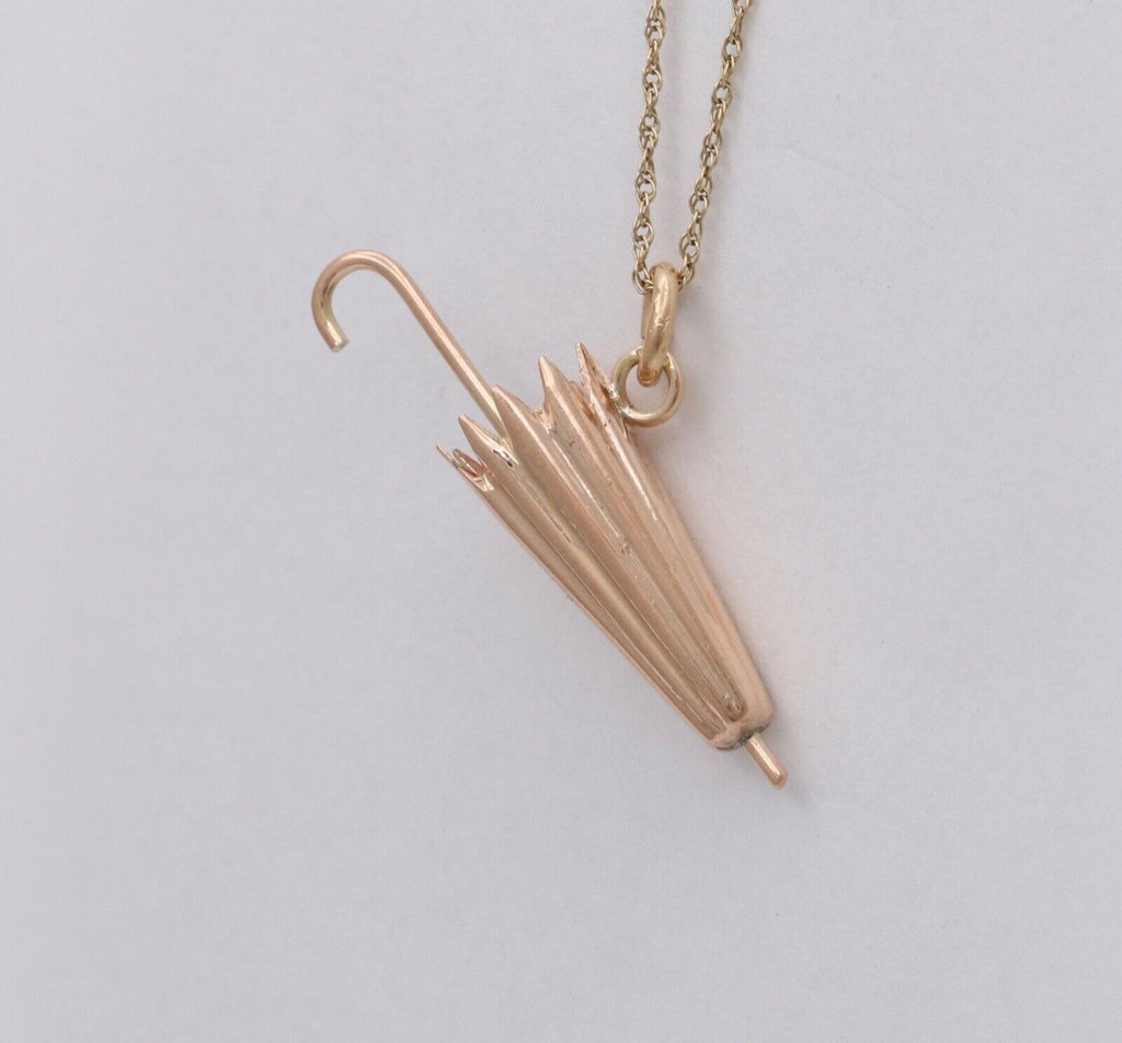 Vintage 14K Yellow Gold Umbrella Charm Pendant.