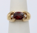 Vintage 14K Yellow Gold Garnet And Diamond Ring Band. Cocktail Ring