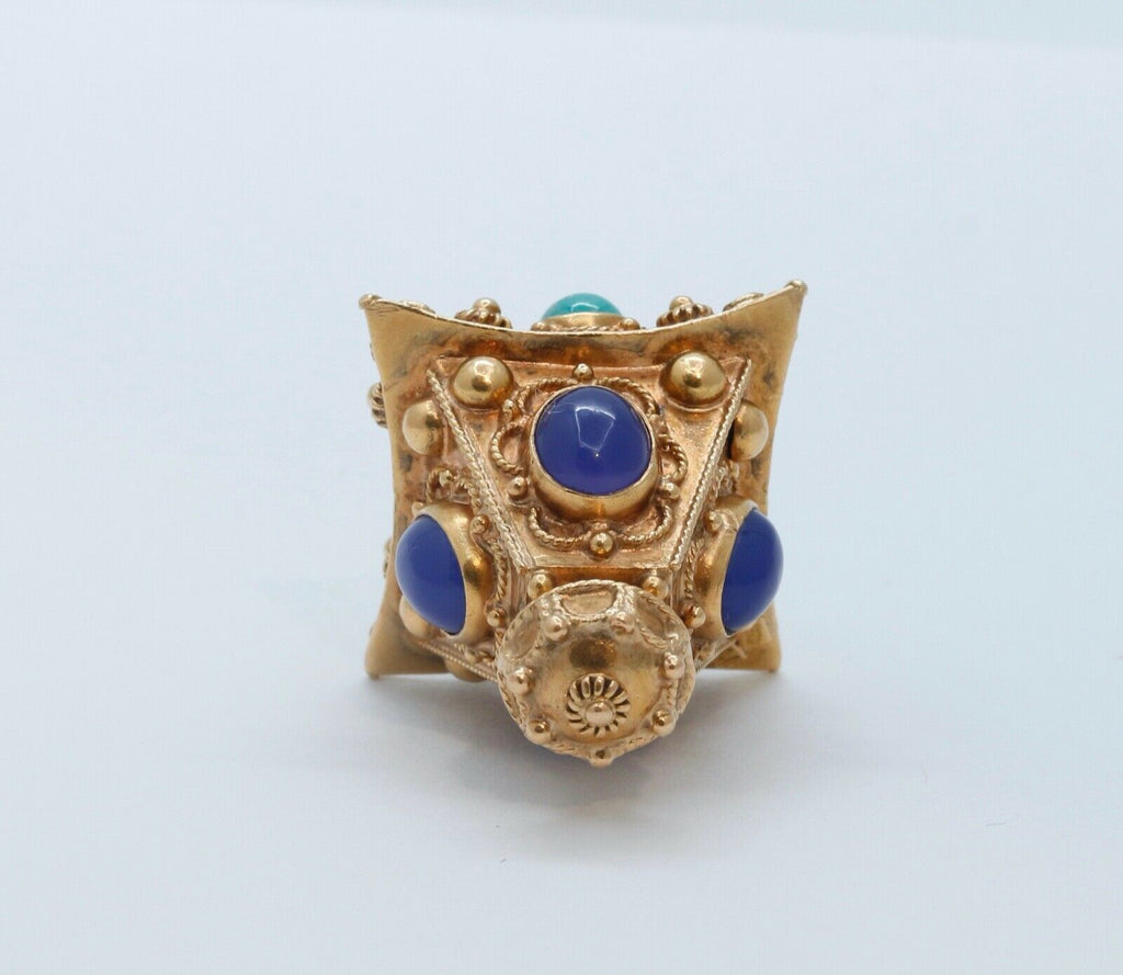 Victorian Street Lantern 18K Yellow Gold Chalcedony Turquoise Pendant