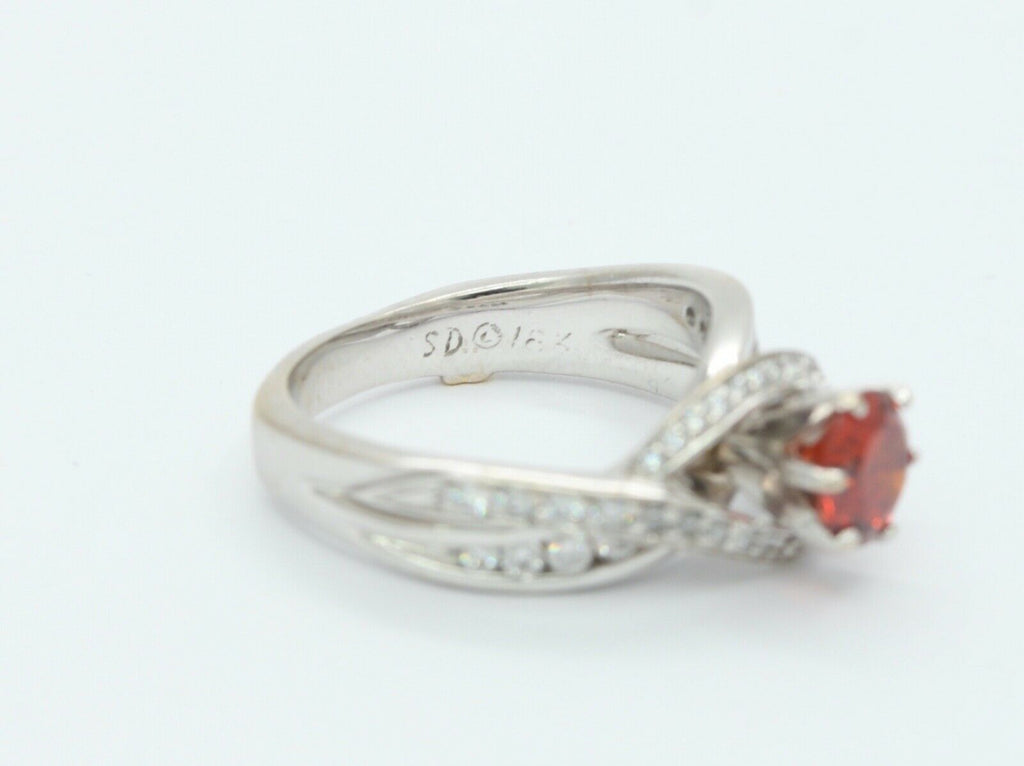 Vintage Ladies Spessartite Garnet Diamonds 18K White Gold Ring