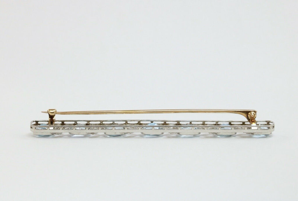 Look!! Art Deco Aquamarine Platinum 14K White Gold Bar Brooch Pin