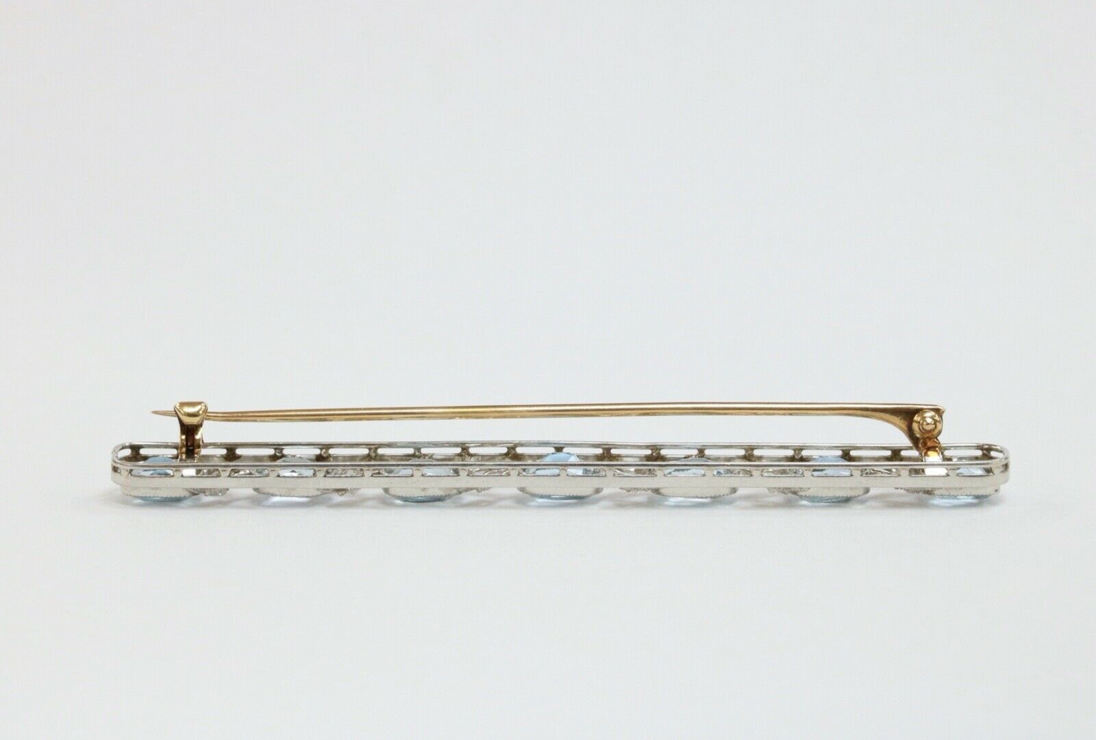 Look!! Art Deco Aquamarine Platinum 14K White Gold Bar Brooch Pin