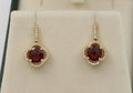 Vintage 14K Yellow Gold Alhambra Style Diamond Garnet Drop Earrings