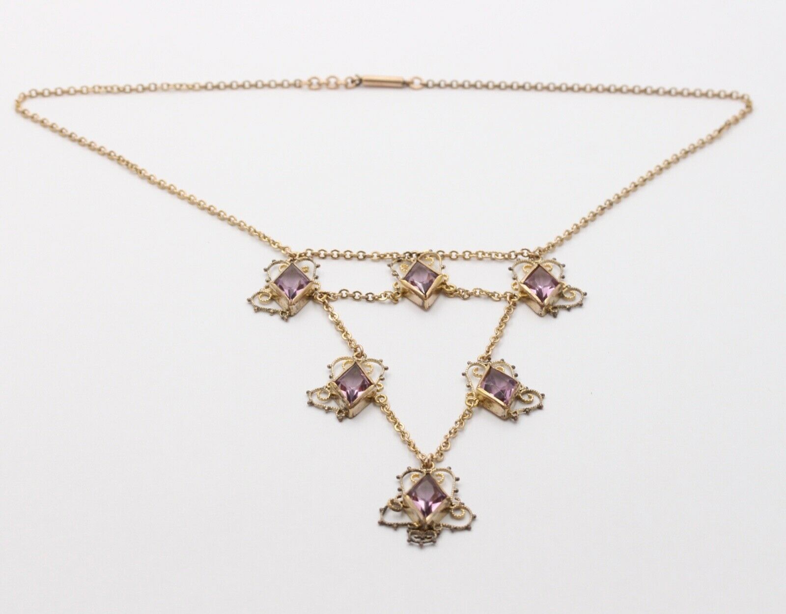 Victorian Festoon Rose De France 14K Gold Vermeil Necklace