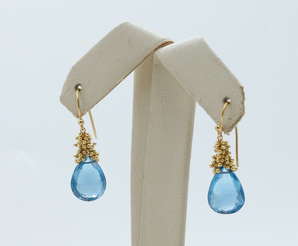 Vintage London Blue Topaz Floating Beads 18K Yellow Gold Earrings