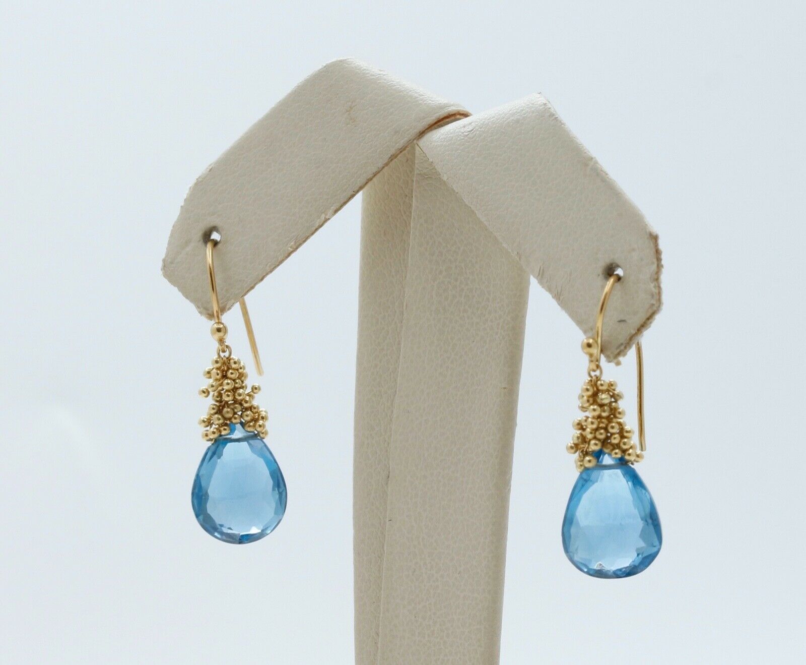 Vintage London Blue Topaz Floating Beads 18K Yellow Gold Earrings