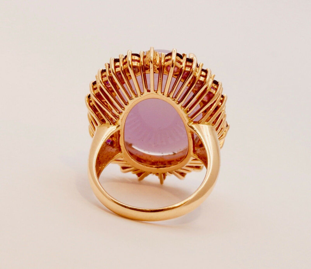 Vintage Statement Lavender Jade Amethyst Diamonds 14K Yellow Gold Ring