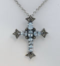 Navajo Synthetic Aquamarine Marcasite Sterling Silver Cross Pendant