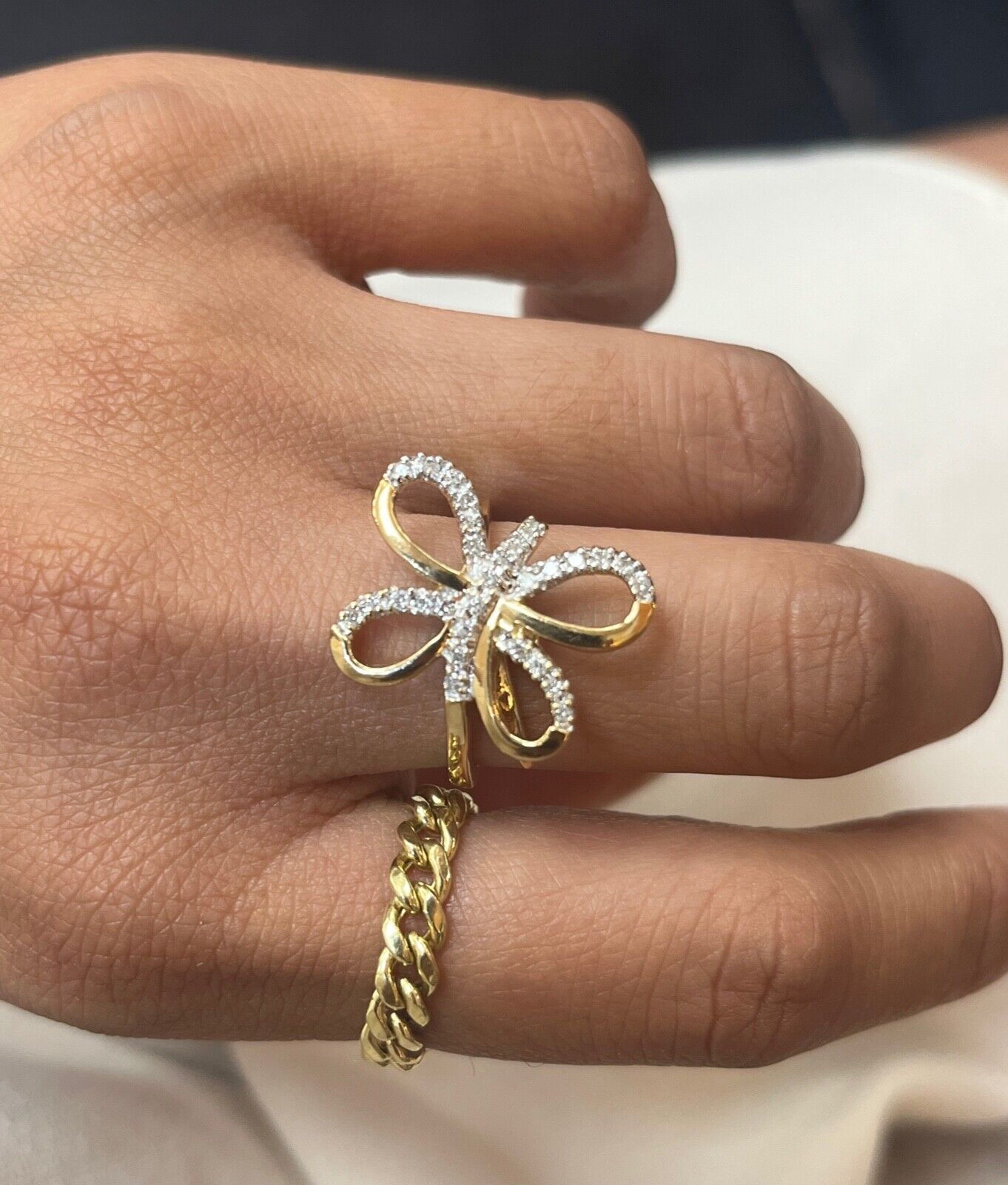 Vintage 14K Gold Diamond Butterfly Ring, Ring