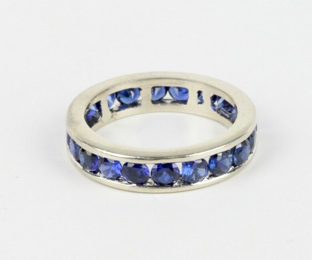 Beautiful Vintage Ladies Eternity Ring Blue Sapphires 14K White Gold