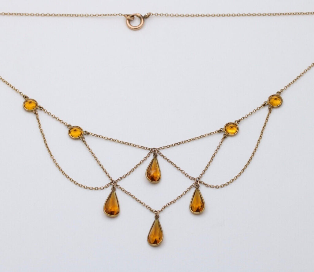Vintage Festoon Chandelier Citrine Gold Filled Necklace