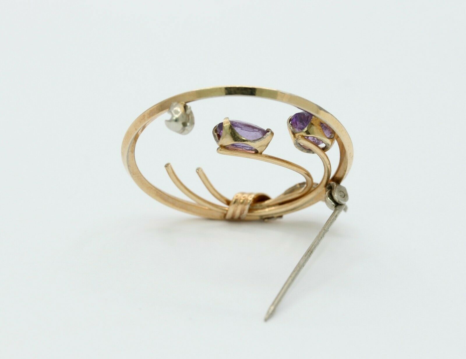 Vintage Gold Filled Amethyst Circle Floral Brooch
