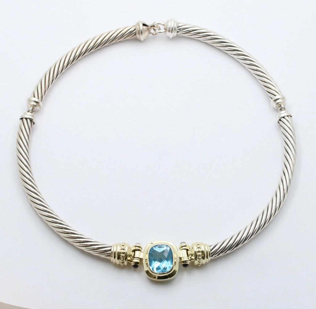 Vintage David Yurman Hampton Blue Topaz Blue Sapphires 14K 925 Choker Necklace