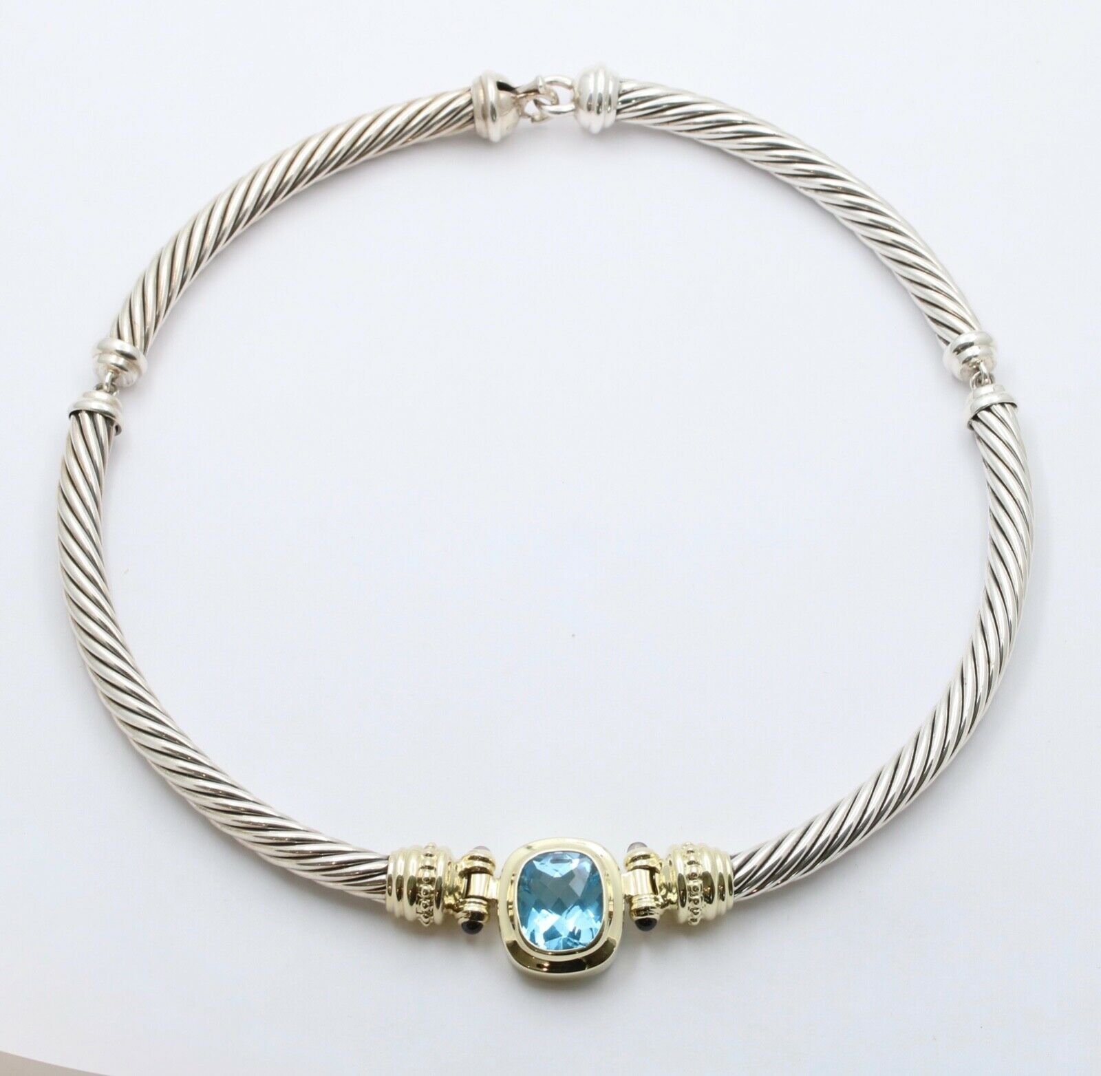 Vintage David Yurman Hampton Blue Topaz Blue Sapphires 14K 925 Choker Necklace