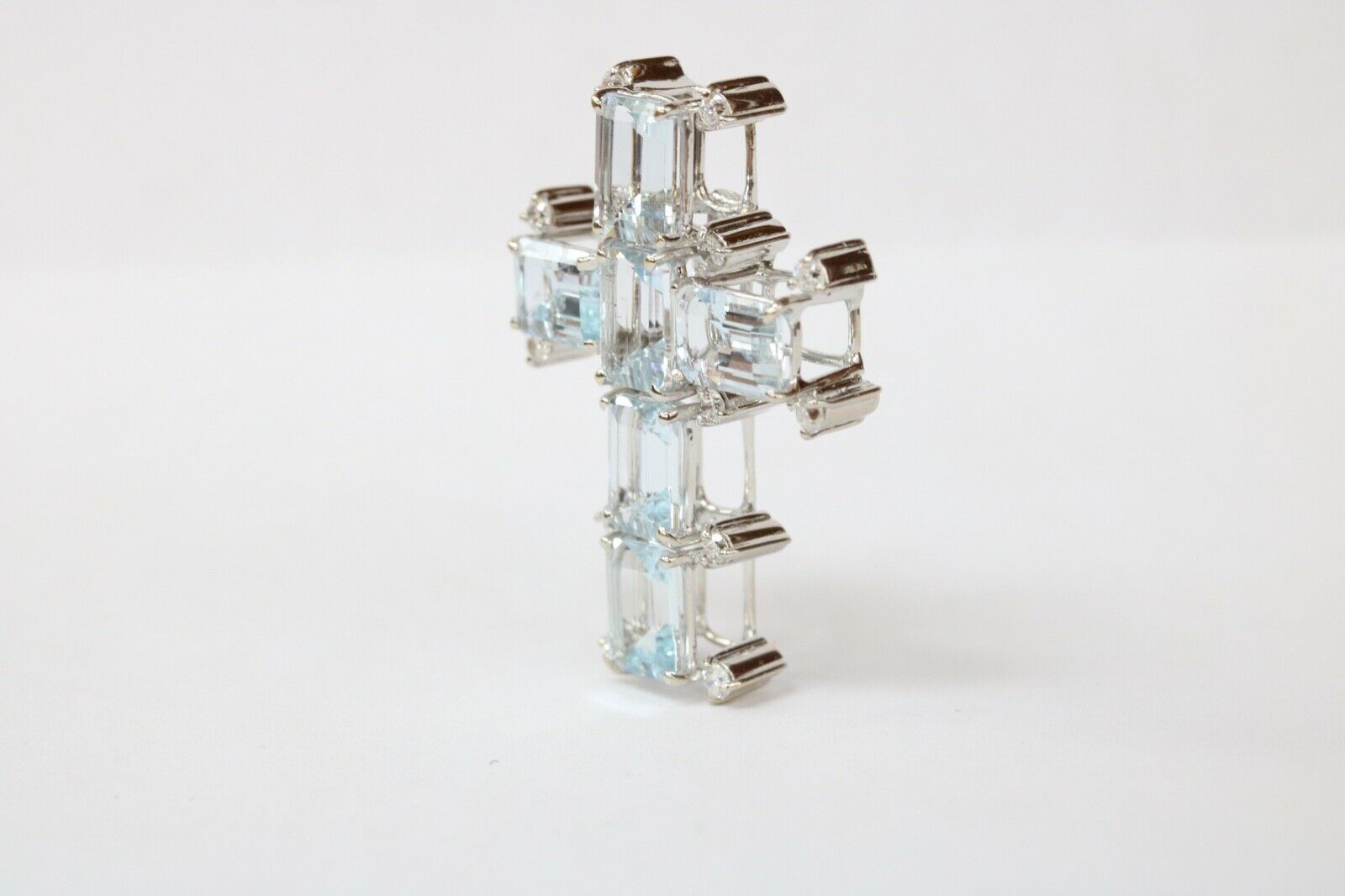 Mid-century Aquamarine & Diamonds Cross Pendant