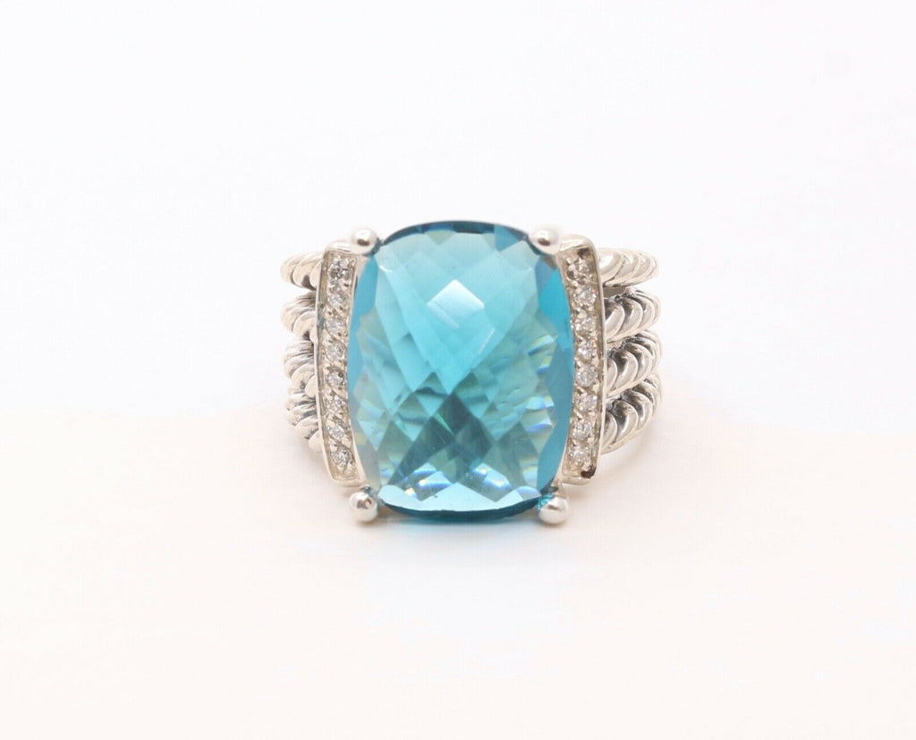 David Yurman Wheaton Ring With London Blue Topaz and Diamonds