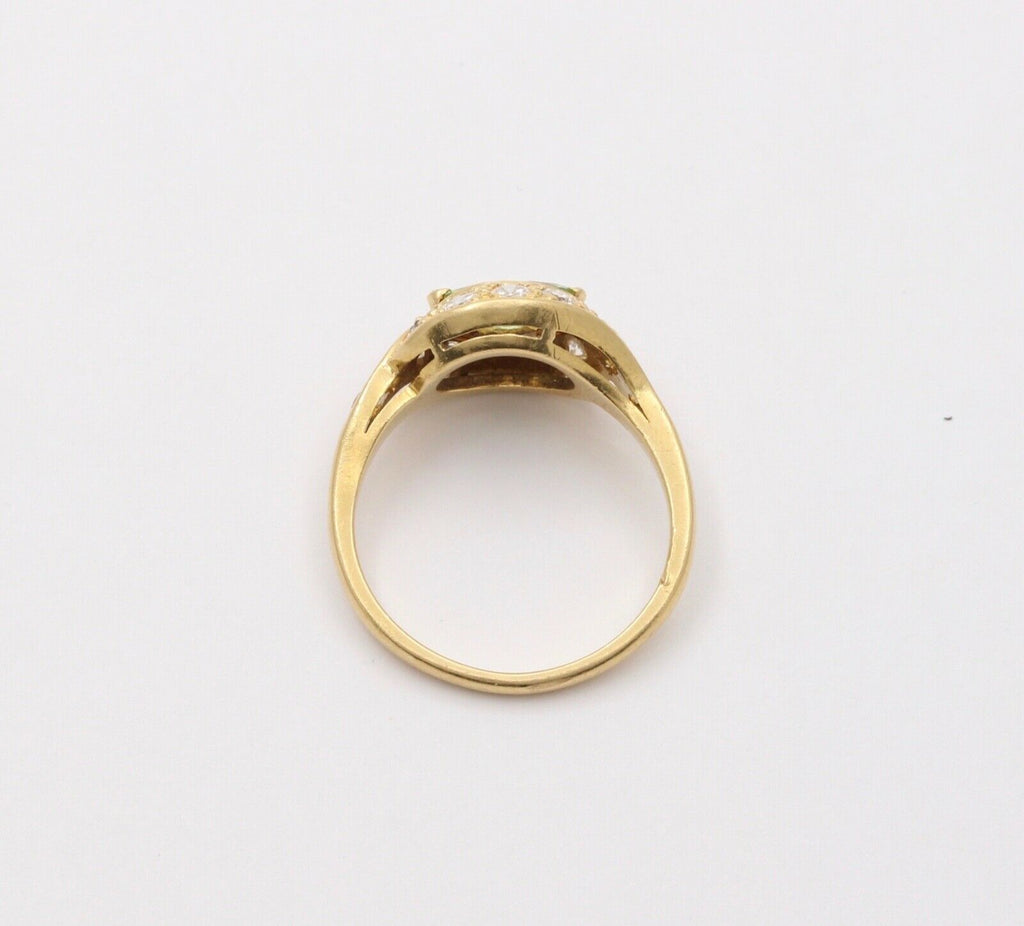 Vintage Bypass Peridot Diamonds 18K Yellow Gold Ring