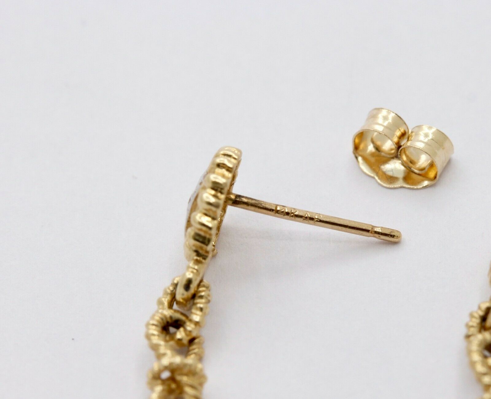 Vintage 14K Yellow Gold Hanging Amethyst Diamond Earrings