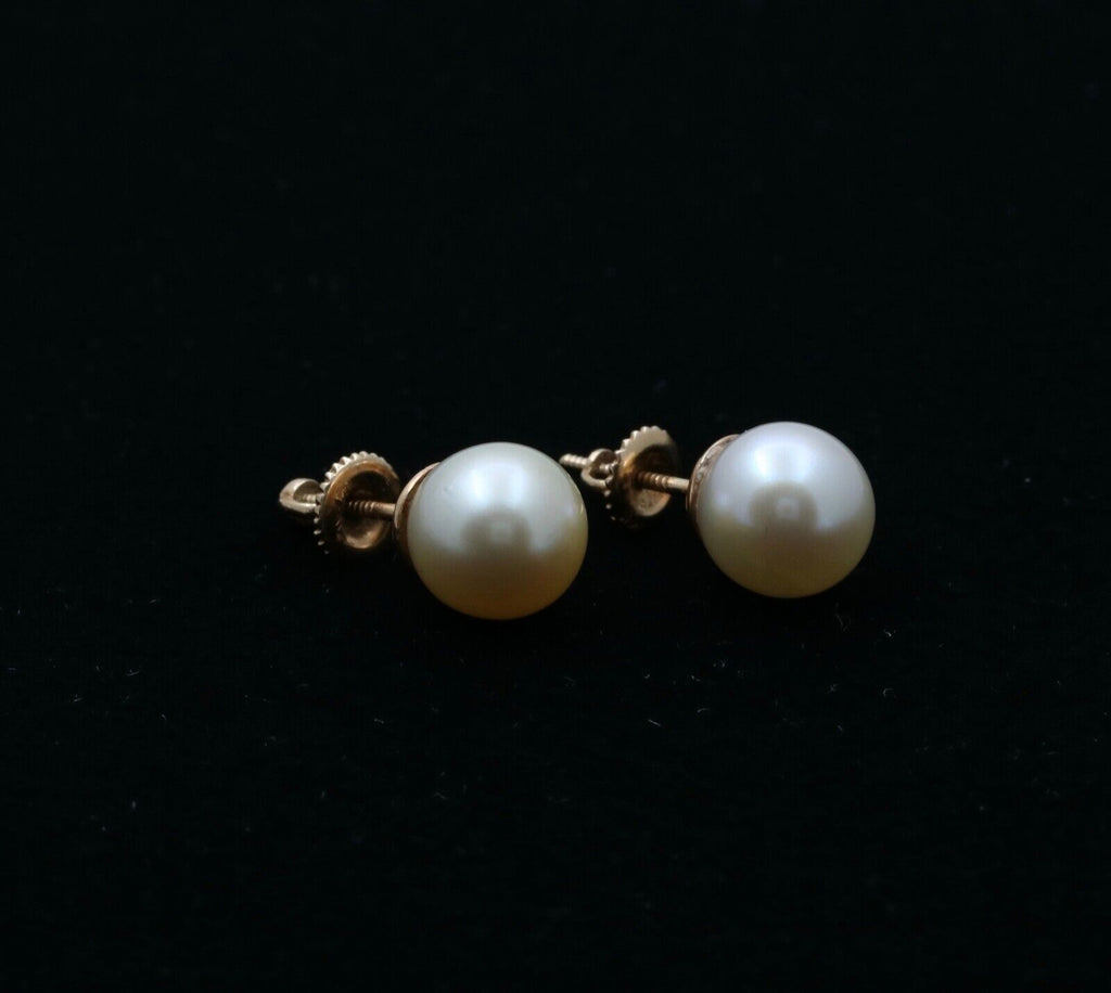 Vintage Pearl 14K Yellow Gold Earrings