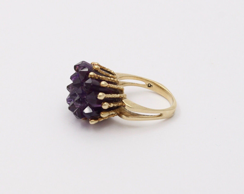 Vintage Geometric Amethyst Cluster 14K Yellow Gold Ring