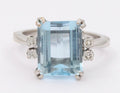 Vintage Natural Aquamarine Diamonds 14K White Gold Expandable Ring