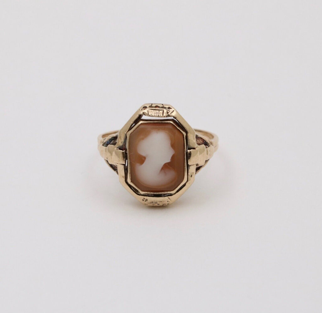 Antique Reversible Cameo and Onyx 10K Yellow Gold Ring