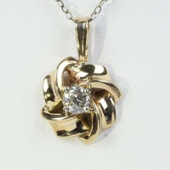 Vintage 14K Yellow Gold Floral Diamond Pendant