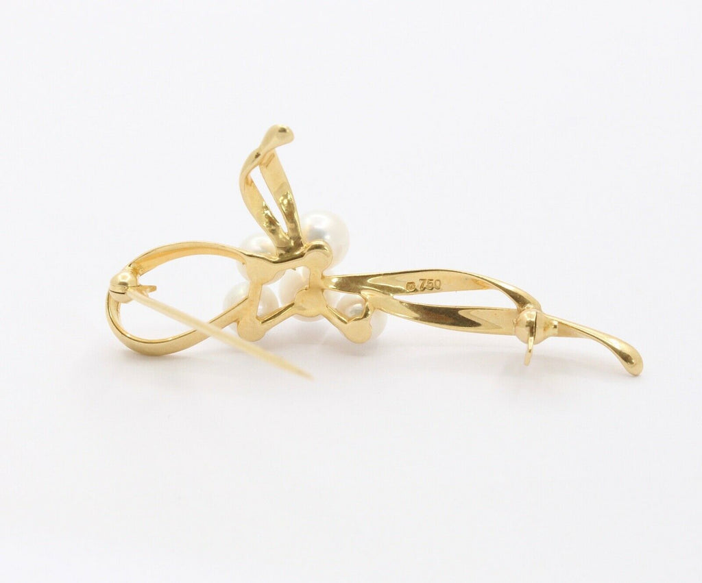 Vintage Mikimoto 18K Yellow Gold Akoya Pearls Brooch Pin