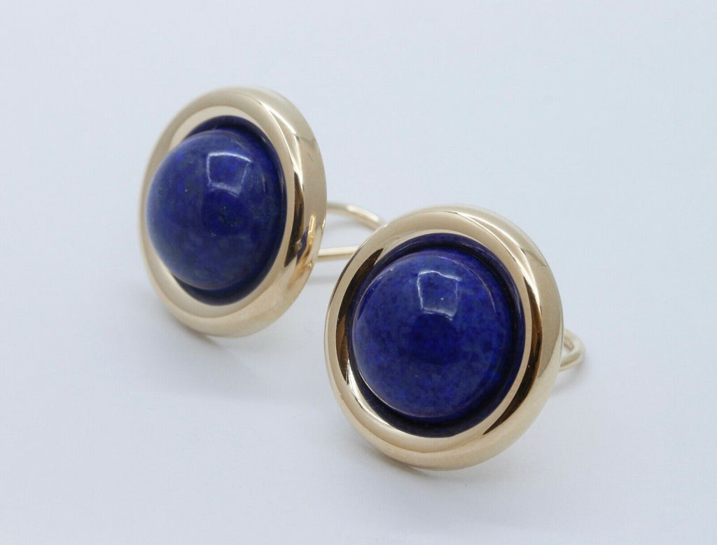 Vintage Lapis Lazuli 14K Yellow Gold French Clip Earrings