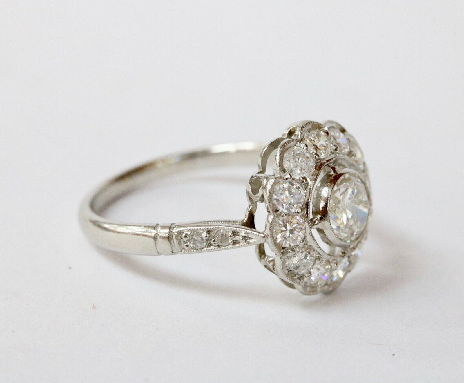 Brilliant French Art Deco Floral Ring Diamonds Platinum Ring