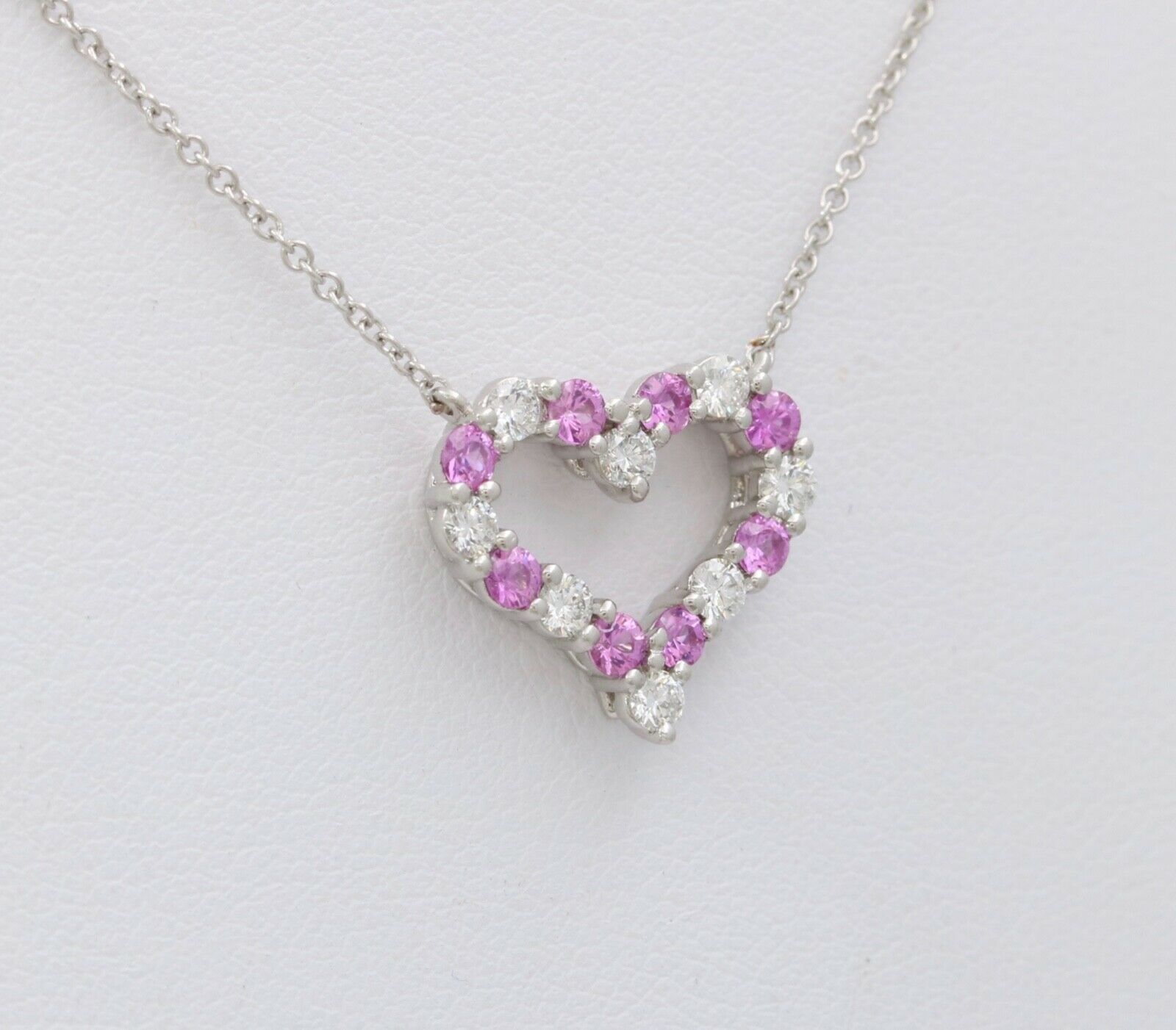 Tiffany and Co. Heart Pendant and Chain Diamonds Pink Sapphires Platinum