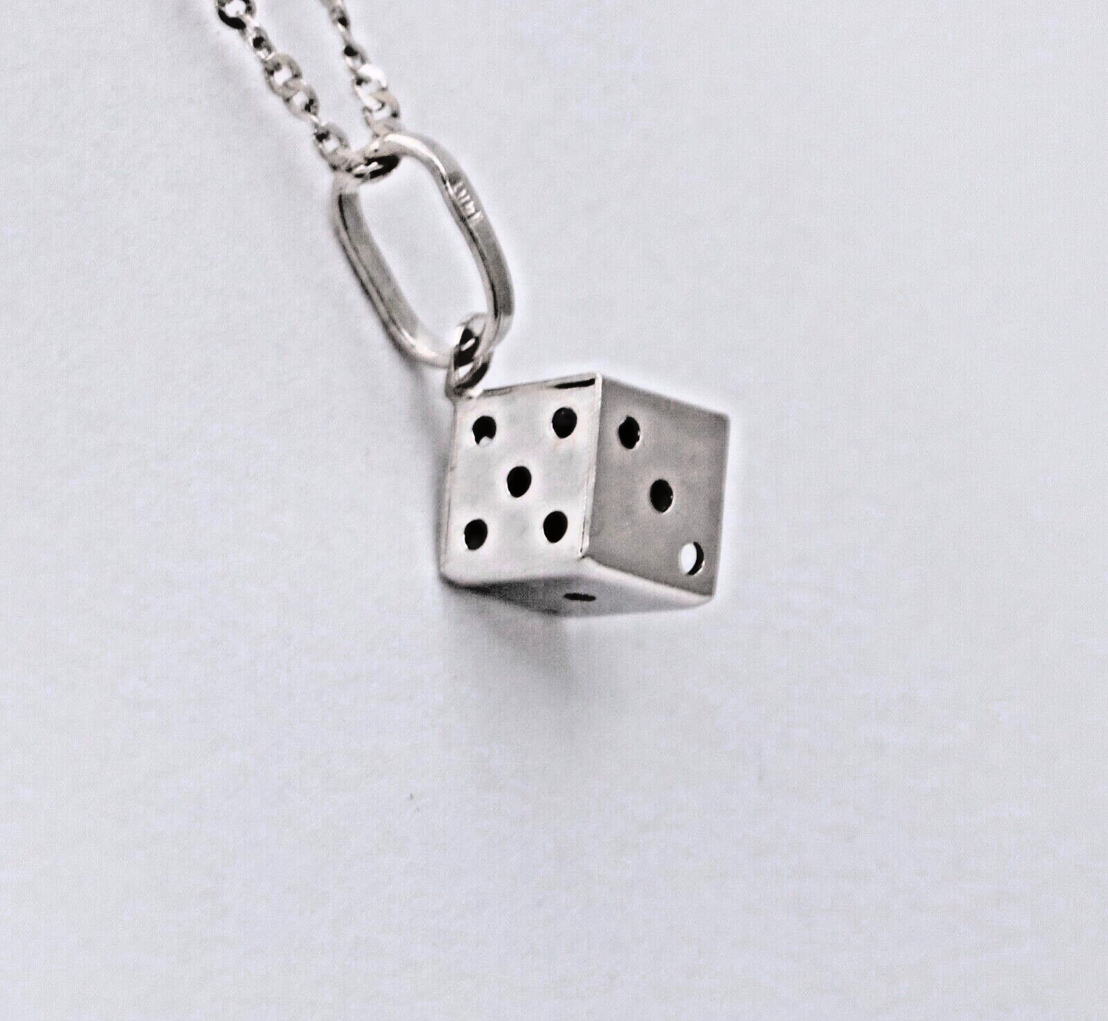 Vintage Dice 14K White Gold Unisex Pendant Charm