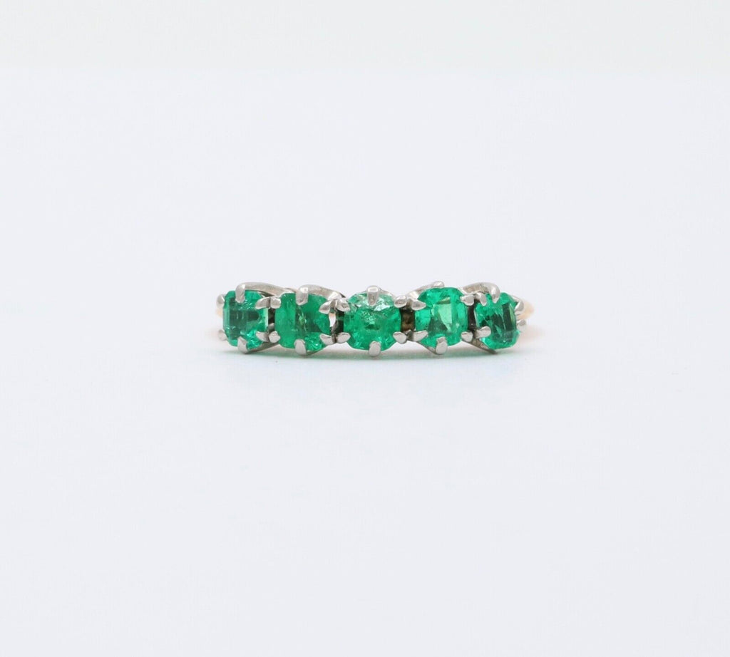 Vintage 14K Yellow Gold Emerald Five Stone Stacking Ring Band,Wedding Band.
