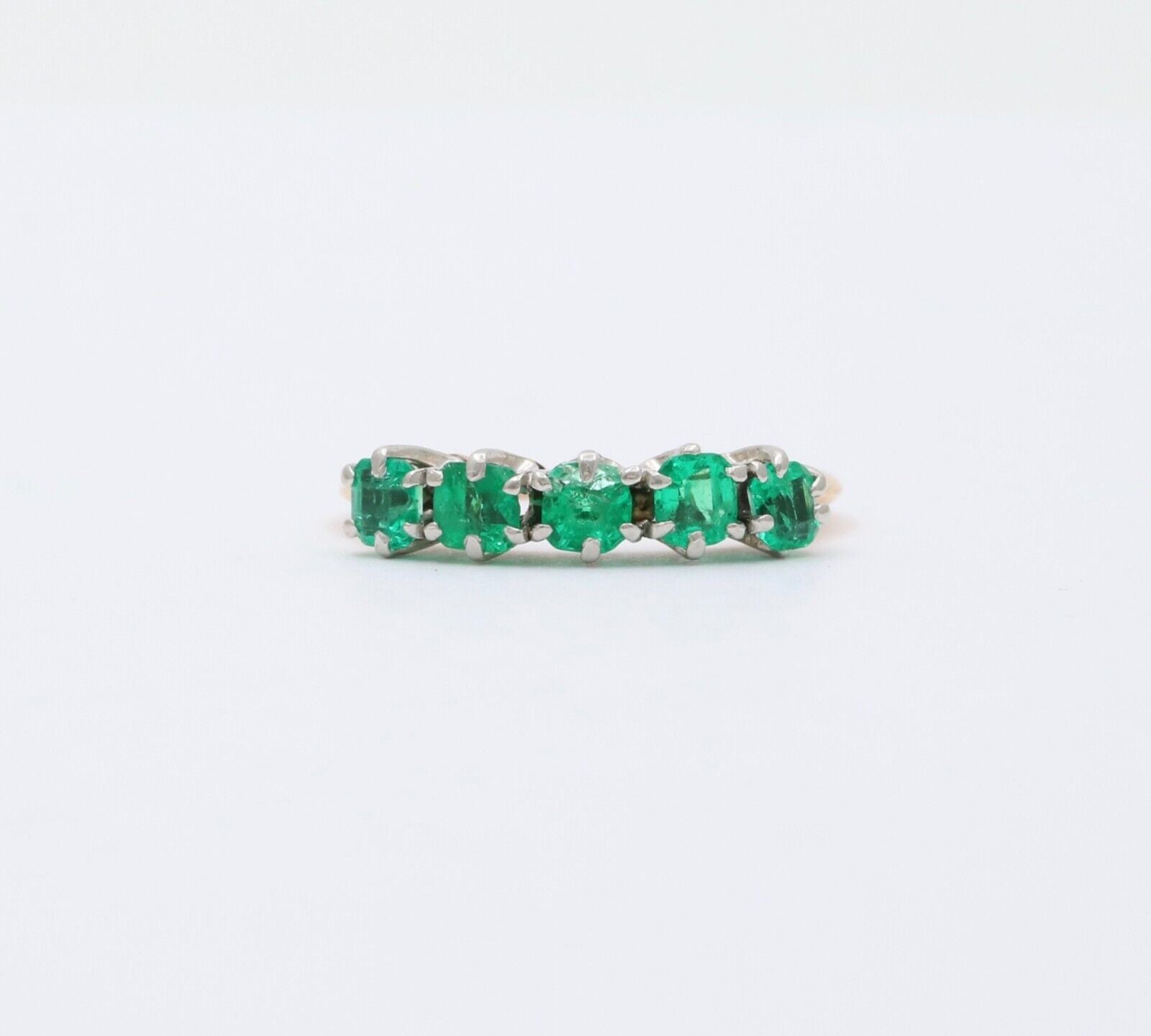 Vintage 14K Yellow Gold Emerald Five Stone Stacking Ring Band,Wedding Band.