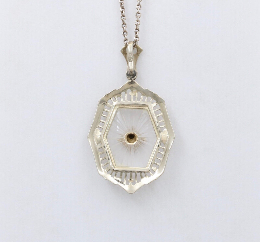 Art Deco 10K Gold Camphor Glass Diamond Pendant.