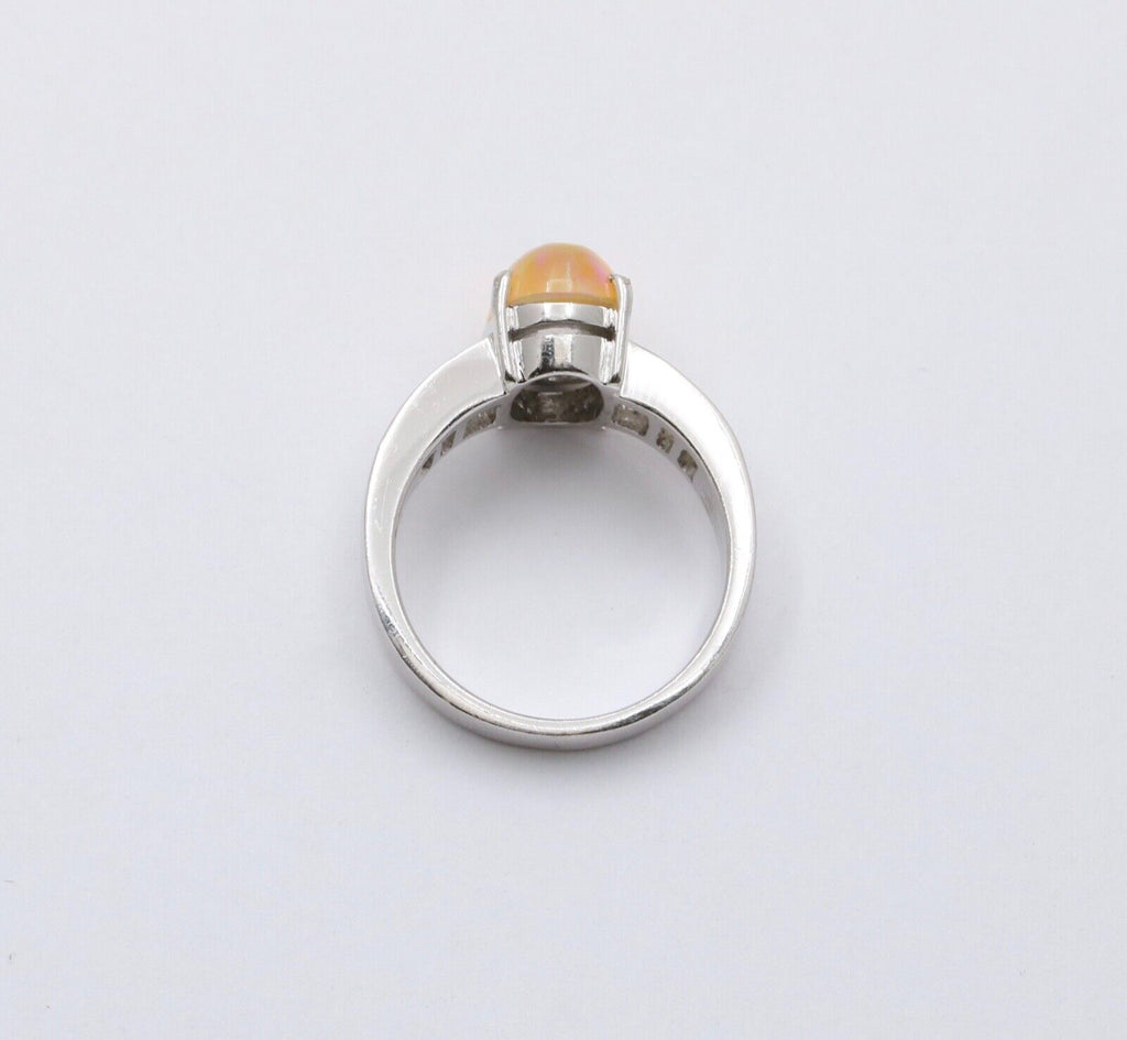 Vintage 18K White Gold Ethiopian Opal and Diamond Alternative Engagement Ring