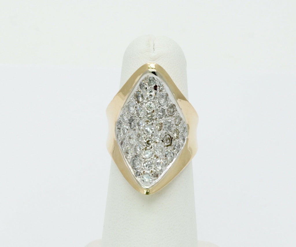 Vintage Ladies 14K Yellow White Gold Diamonds Cluster Ring