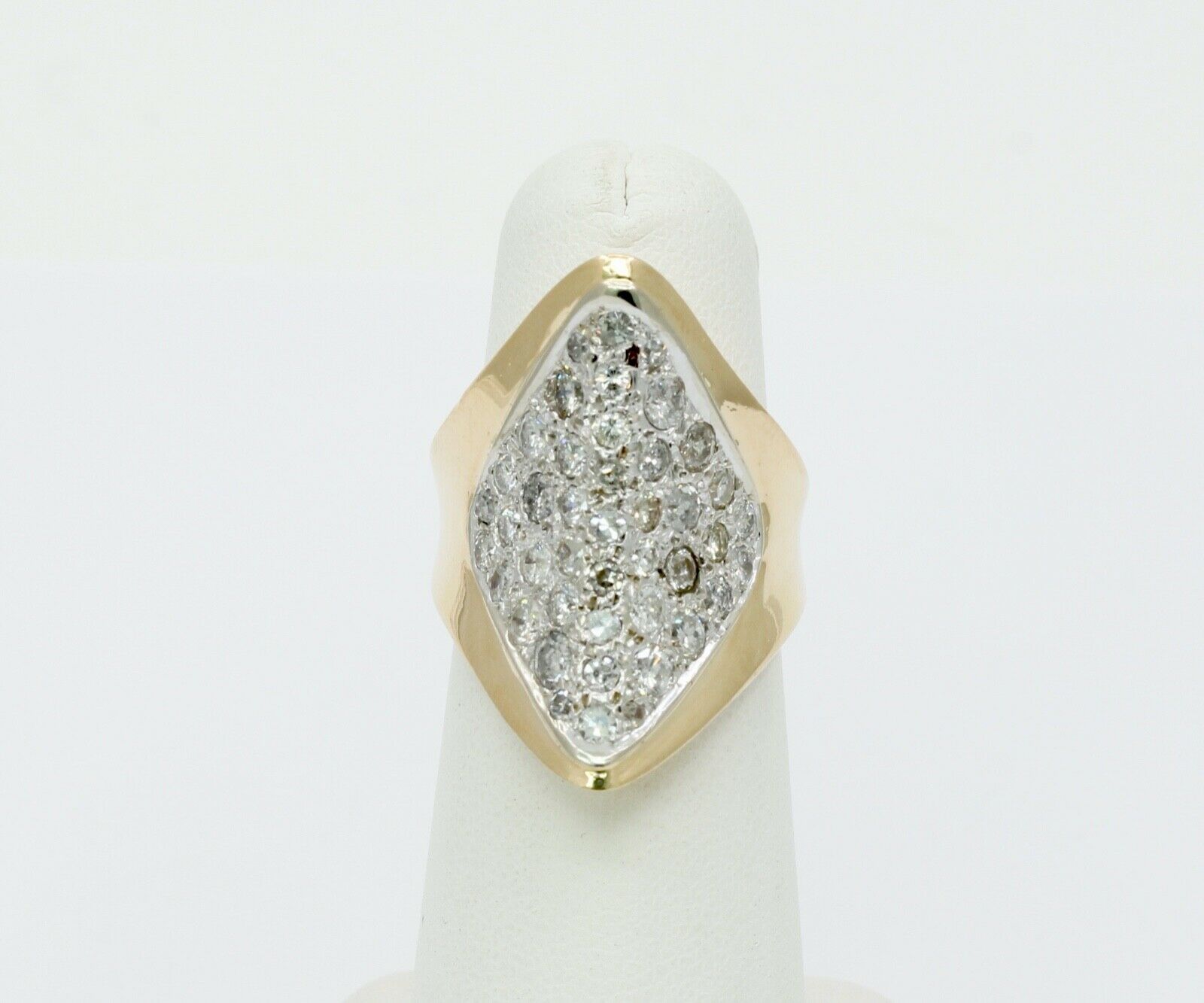 Vintage Ladies 14K Yellow White Gold Diamonds Cluster Ring