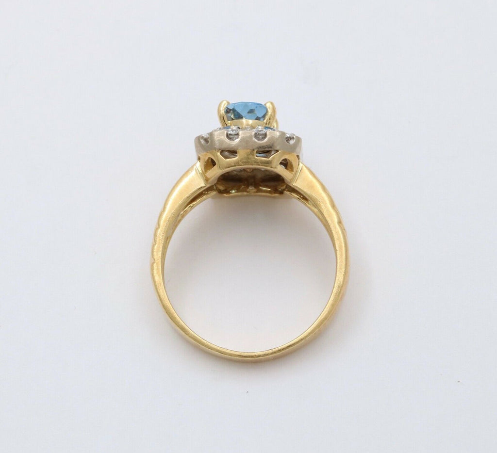 Topaz Diamonds 18K Yellow White Gold Halo Ring