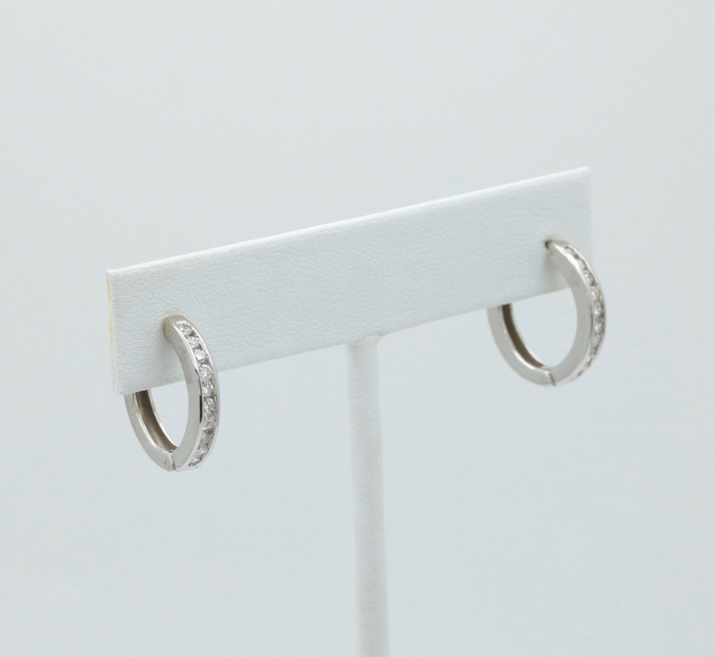 Mini Channel-Set 14K White Gold Diamond Huggie Hoop Earrings