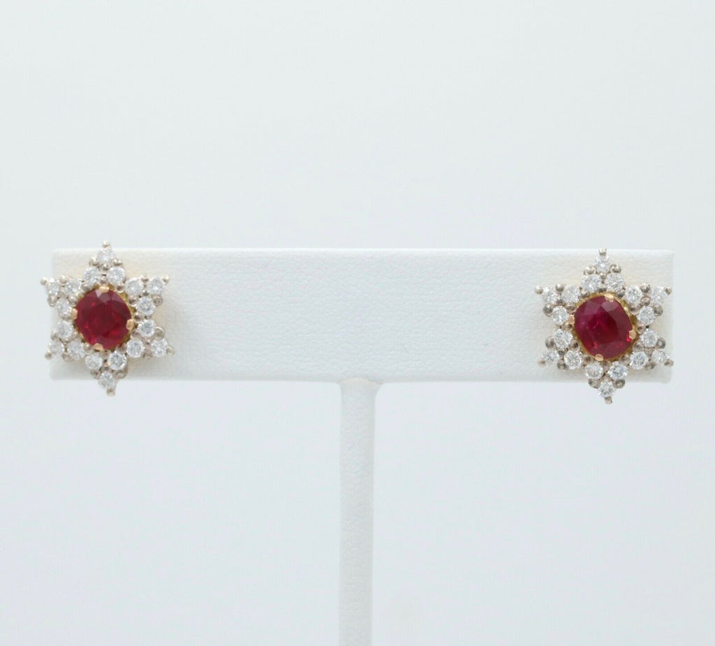 Vintage Star Ruby Diamonds Platinum 18K YG Earrings