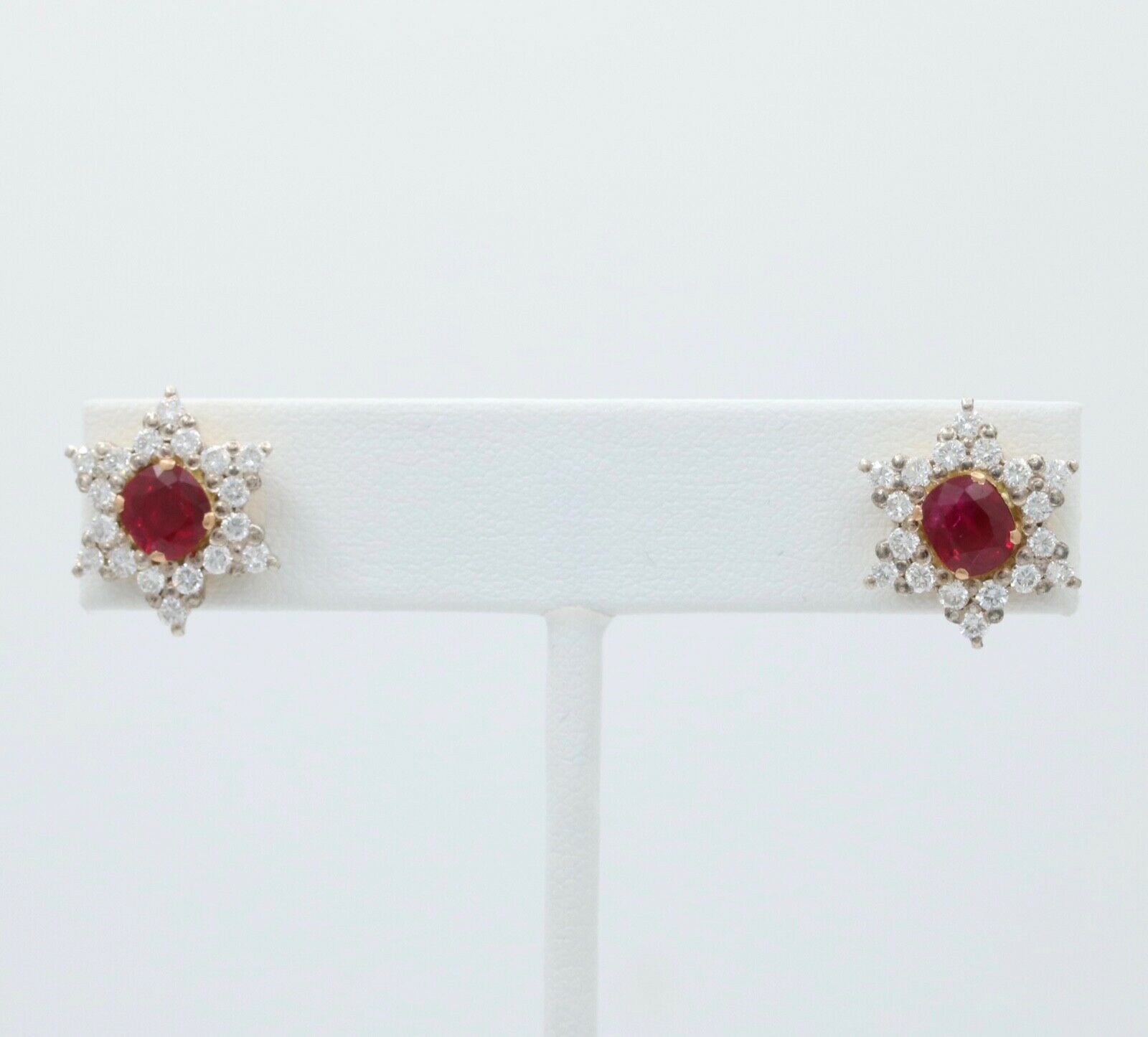 Vintage Star Ruby Diamonds Platinum 18K YG Earrings